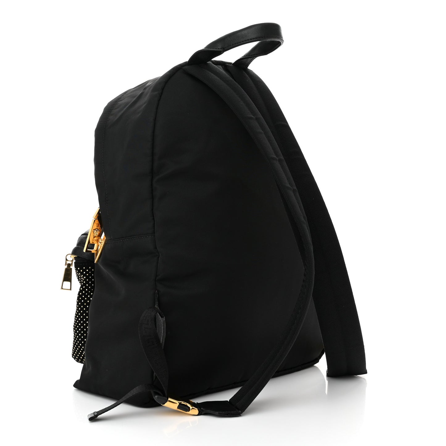 Nylon Goatskin Studded Palazzo Medusa Backpack Black