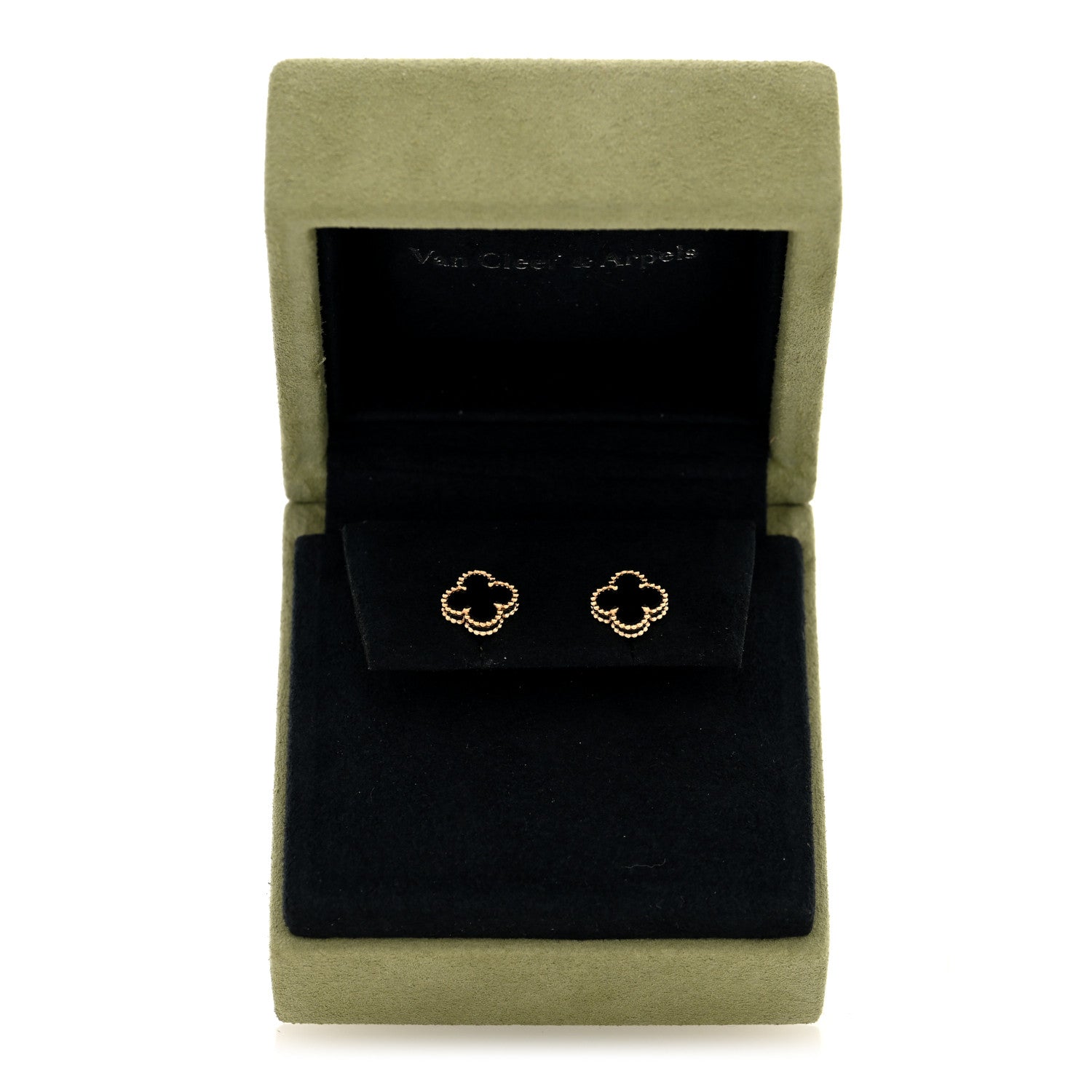 Van Cleef & Arpels 18K Yellow Gold Black Onyx Sweet Alhambra Earrings 5 of 5