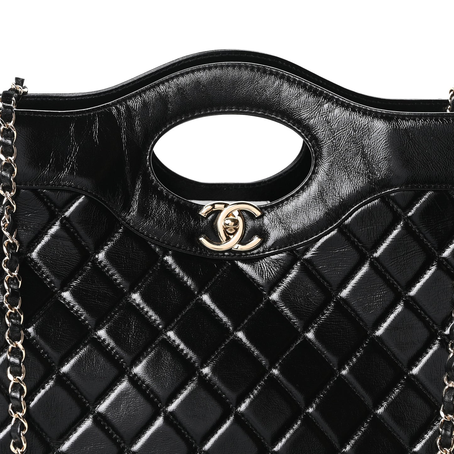 Shiny Aged Calfskin Quilted Large 31 Shopping Bag Black