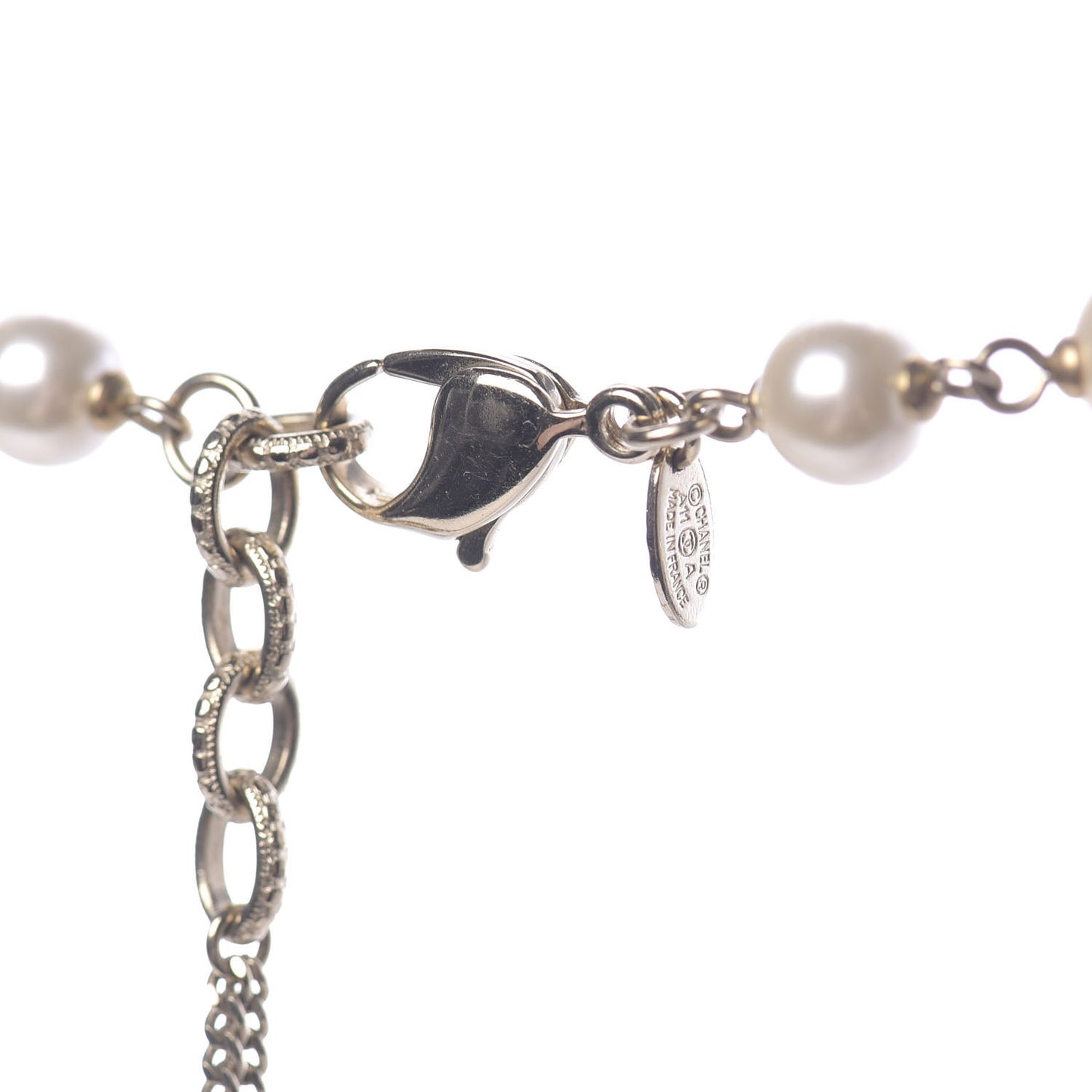 Pearl Baguette Crystal CC Long Necklace Gold