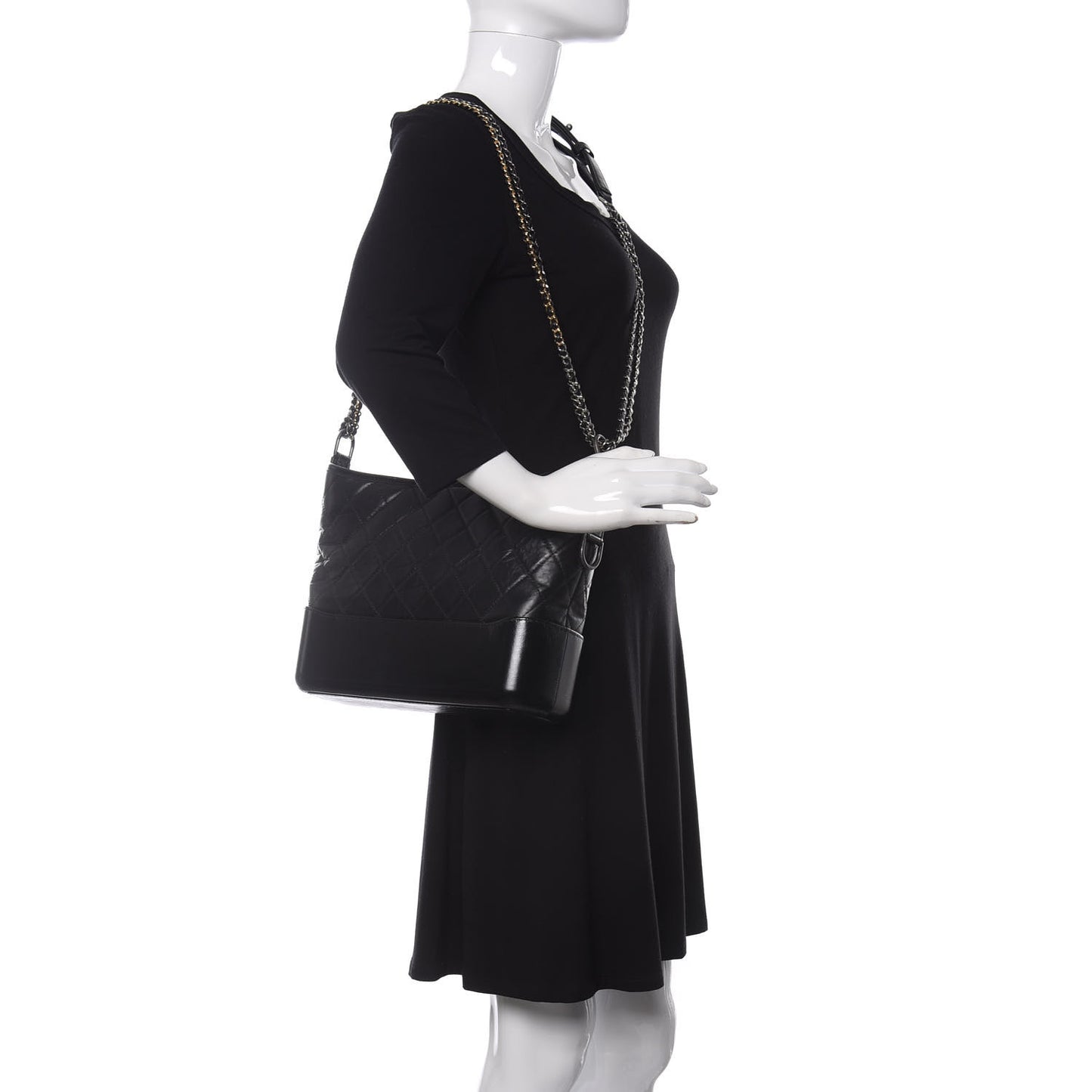 Aged Calfskin Quilted Medium Gabrielle Hobo Black