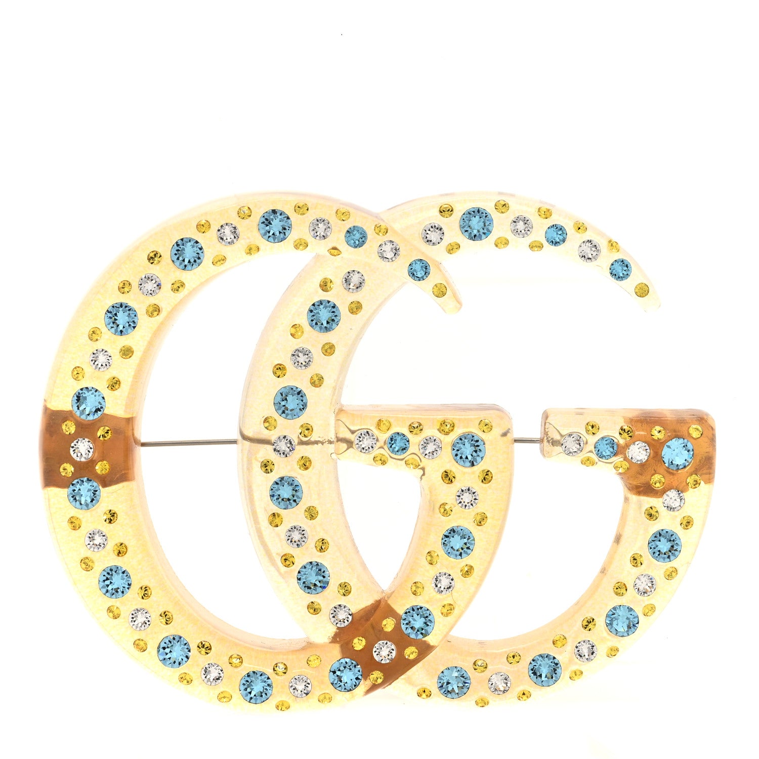 Gucci Resin Crystal GG Brooch Gold 1 of 4