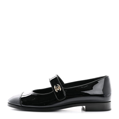 Chanel Patent Calfskin Mary Janes Flats 37 Black 1 of 10