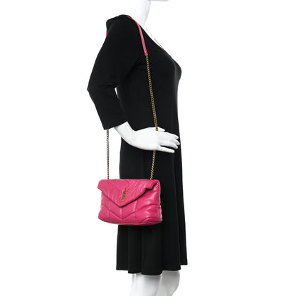 Saint Laurent Lambskin Quilted Toy Loulou Puffer Monogram Chain Satchel Bubblegum 2 of 11