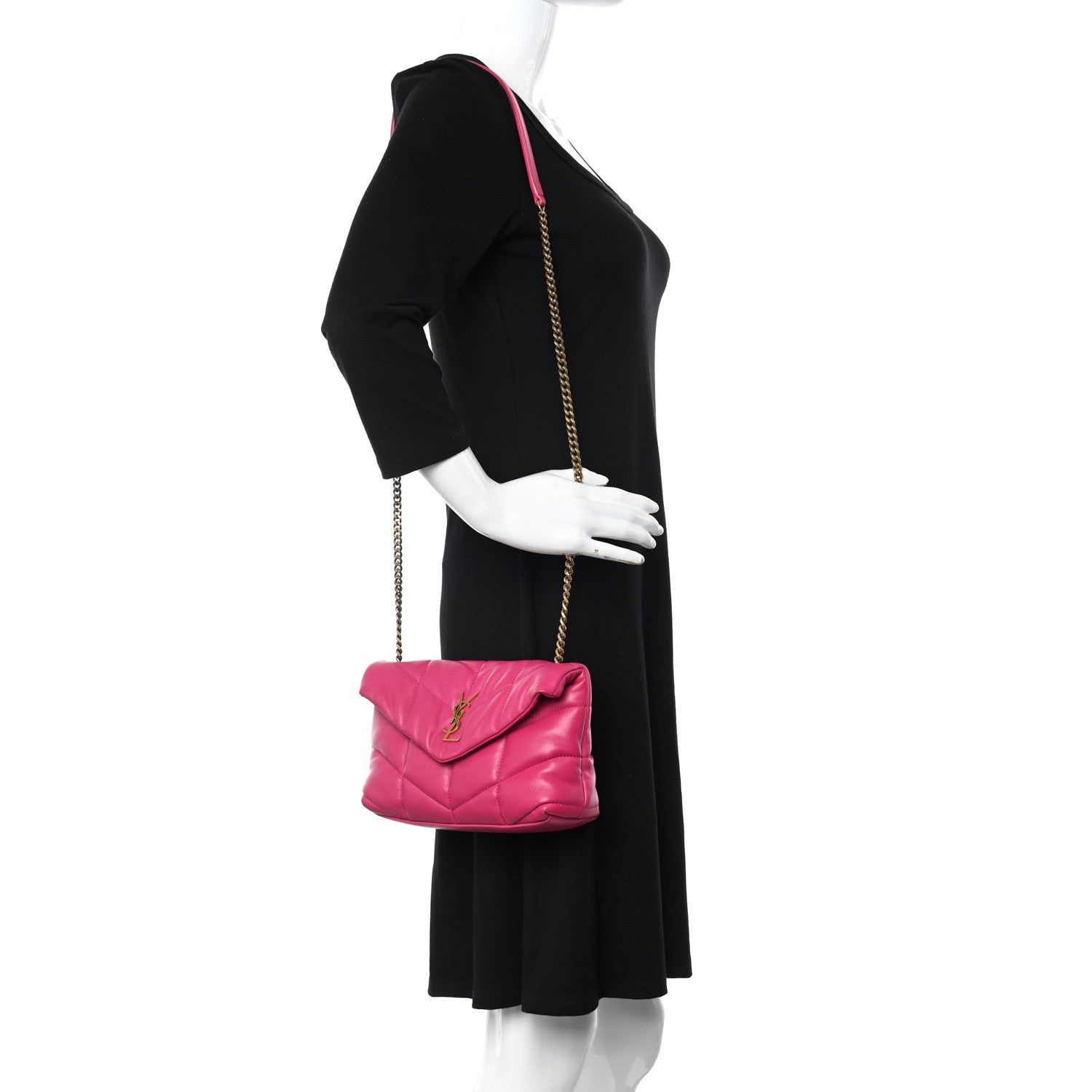 Saint Laurent Lambskin Quilted Toy Loulou Puffer Monogram Chain Satchel Bubblegum 2 of 15