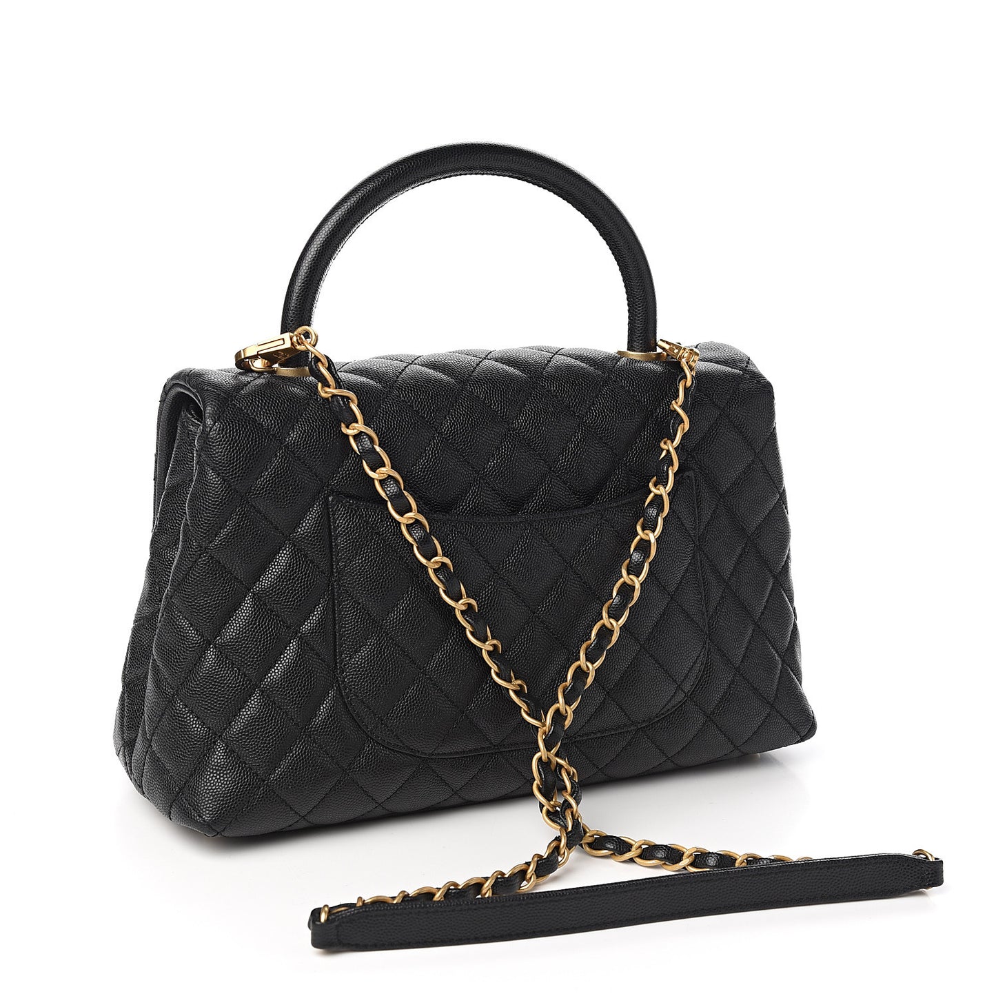 Caviar Quilted Small Coco Handle Flap Black