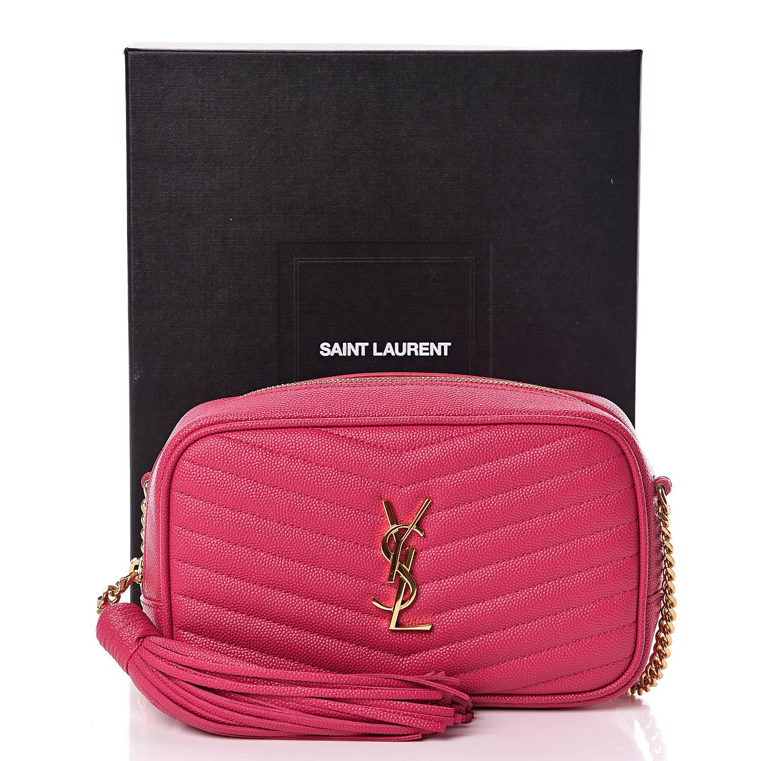 Saint Laurent Grain De Poudre Matelasse Monogram Mini Lou Camera Bag Fuchsia 10 of 10
