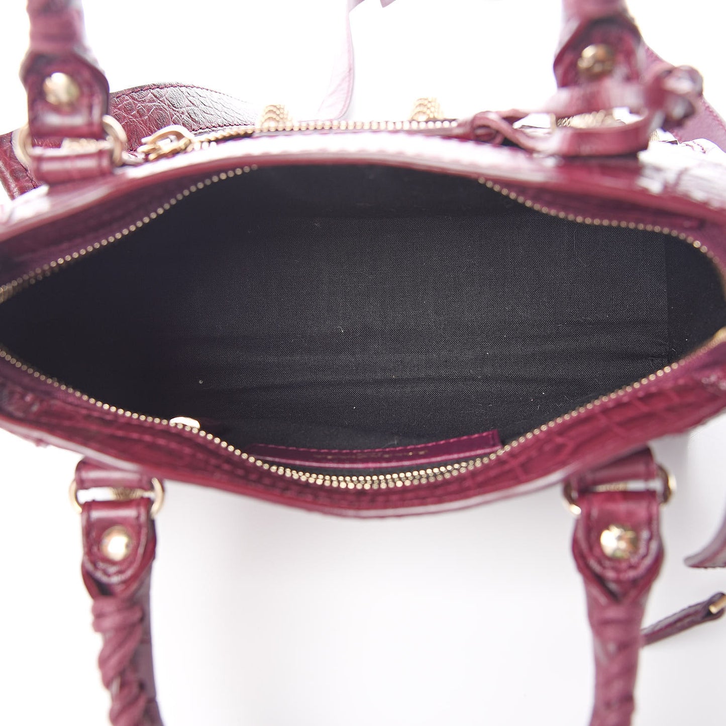 Calfskin Crocodile Embossed Giant 12 Gold Hardware Mini City Violet Prune