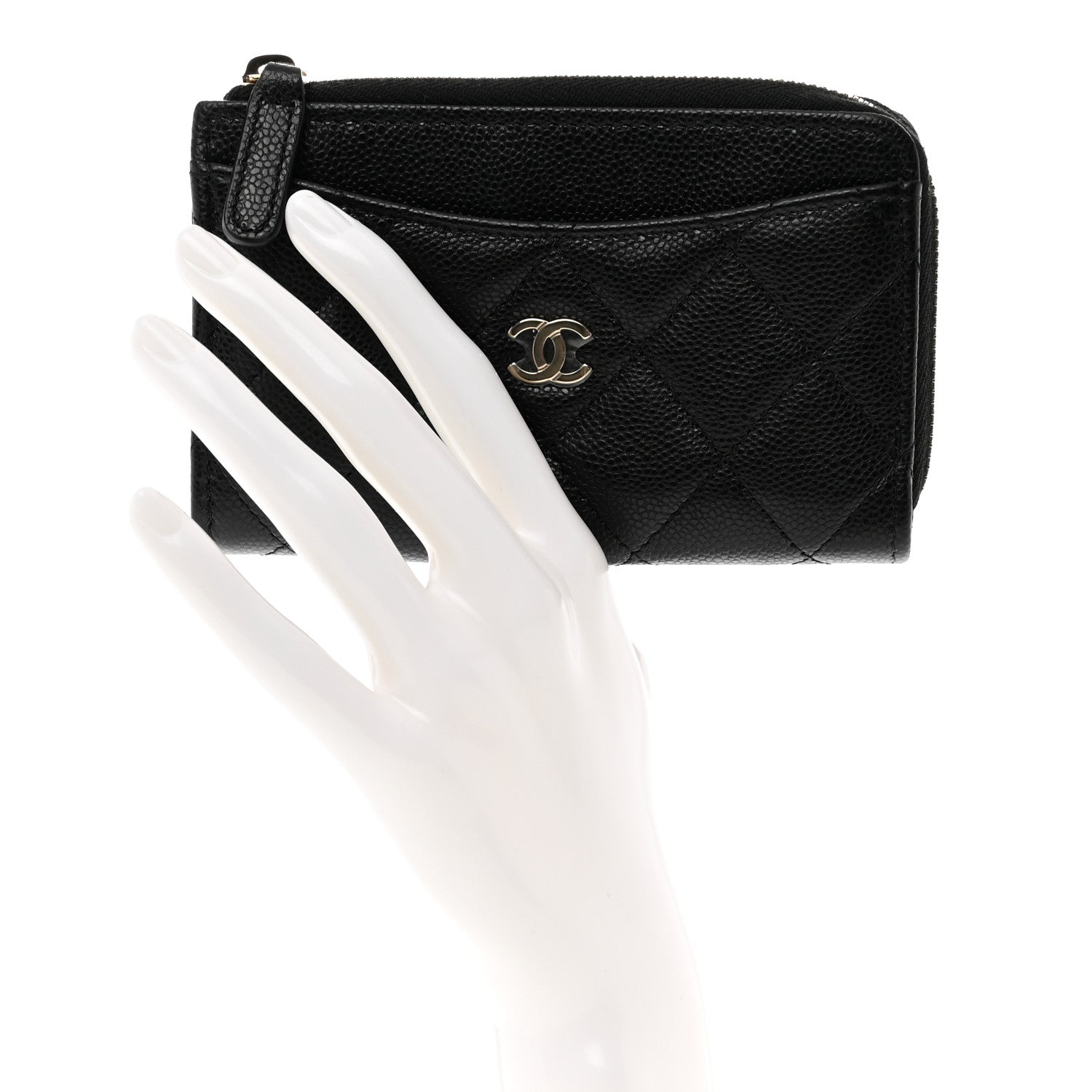 Chanel Caviar Quilted CC Zip Around Card Holder Black 2 of 9