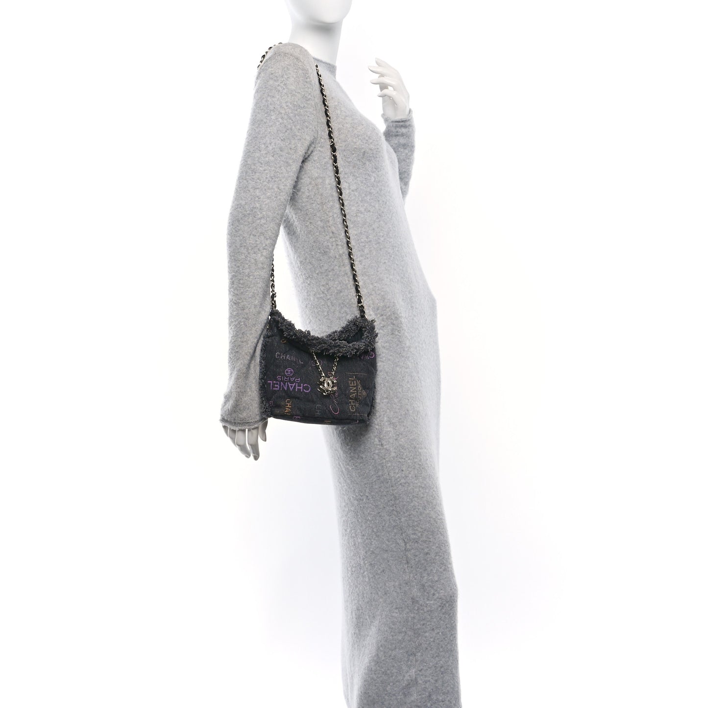 Denim Quilted Mood Small Bucket With Chain Black Multicolor