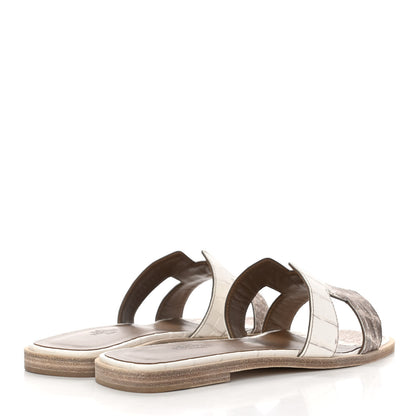Hermes Matte Niloticus Crocodile Himalaya Oran Sandals 38.5 Blanc 4 of 9
