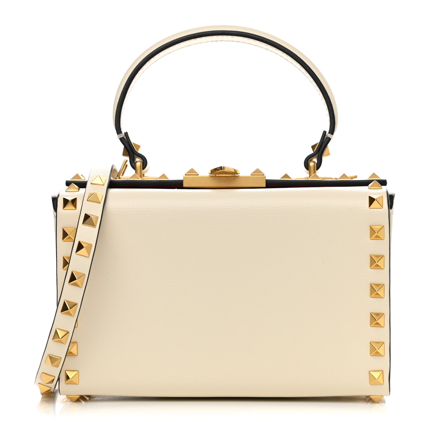 Grainy Calfskin Rockstud Alcove Box Top-Handle Bag Light Ivory