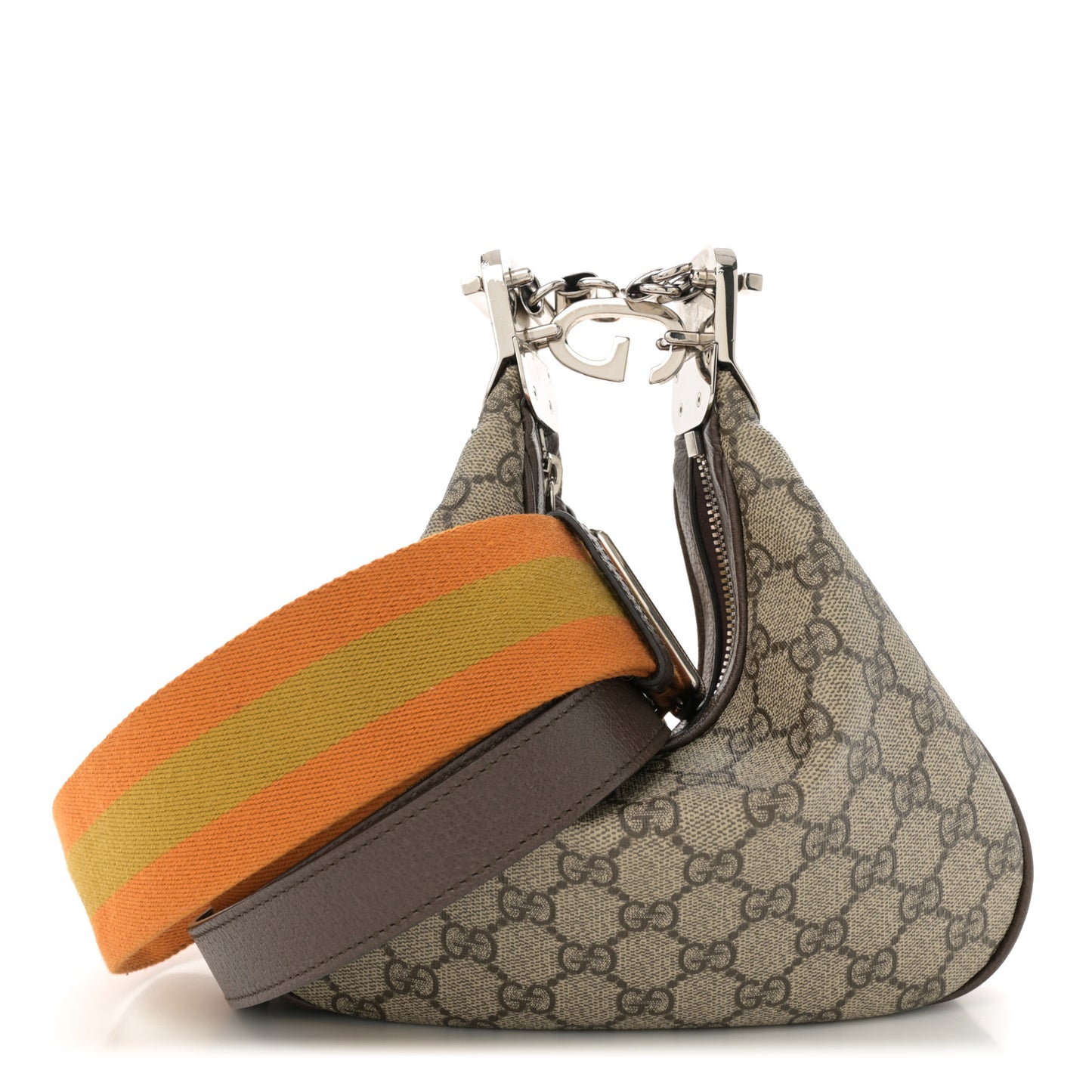 GG Supreme Monogram Textured Calfskin Web Small Attache Shoulder Bag Beige Ebony New Acero