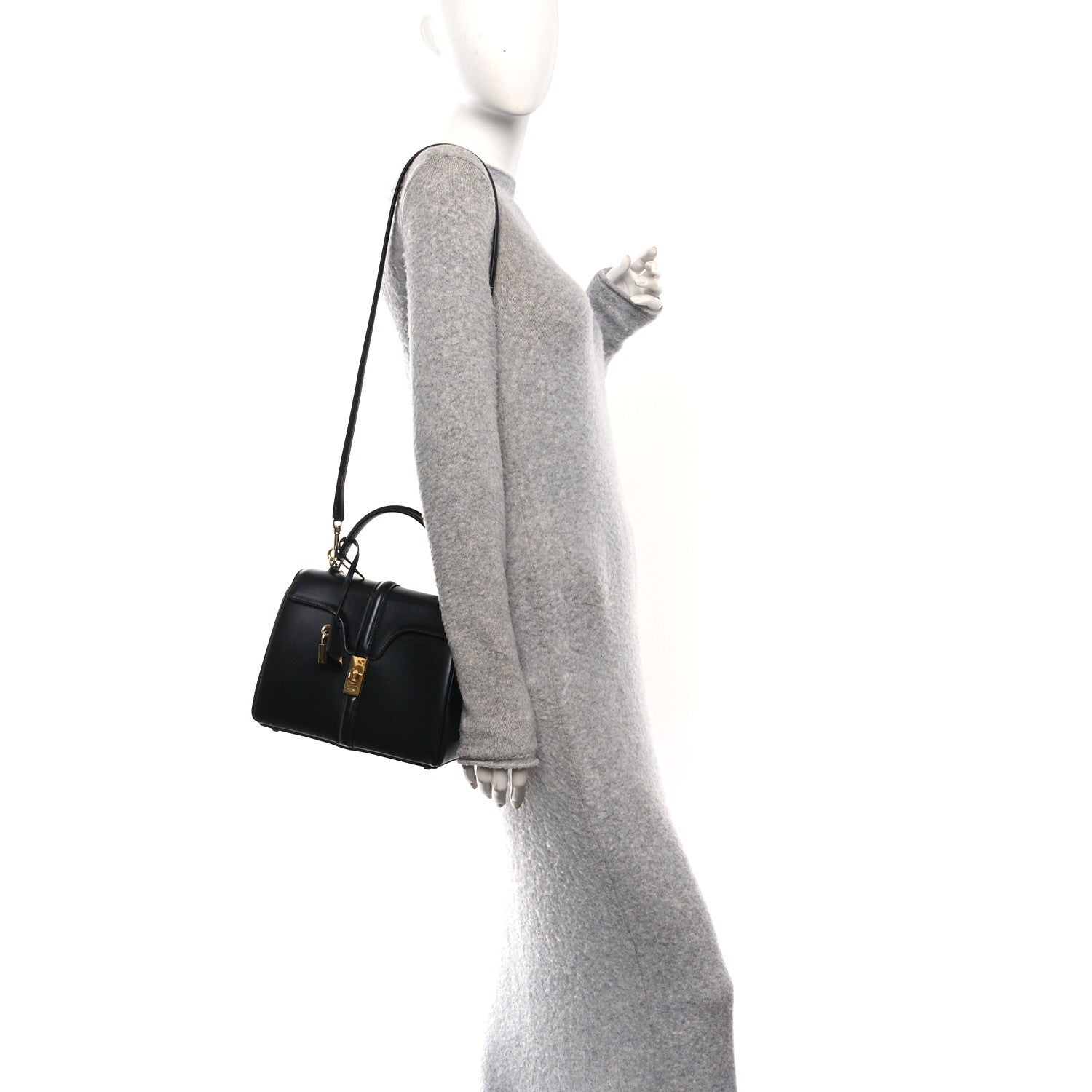 Celine Satinated Calfskin Small 16 Top Handle Bag Black 2 of 15