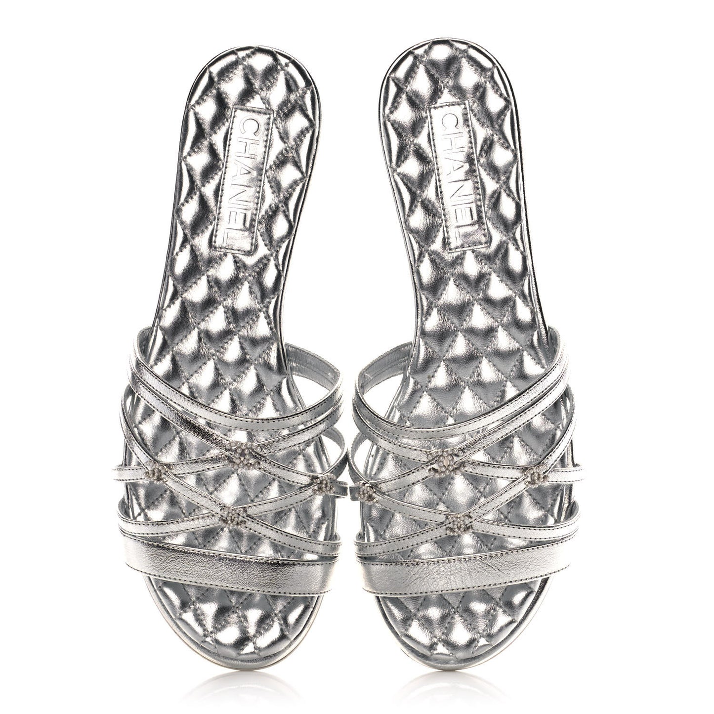 Metallic Calfskin Flat Sandals 40 Silver