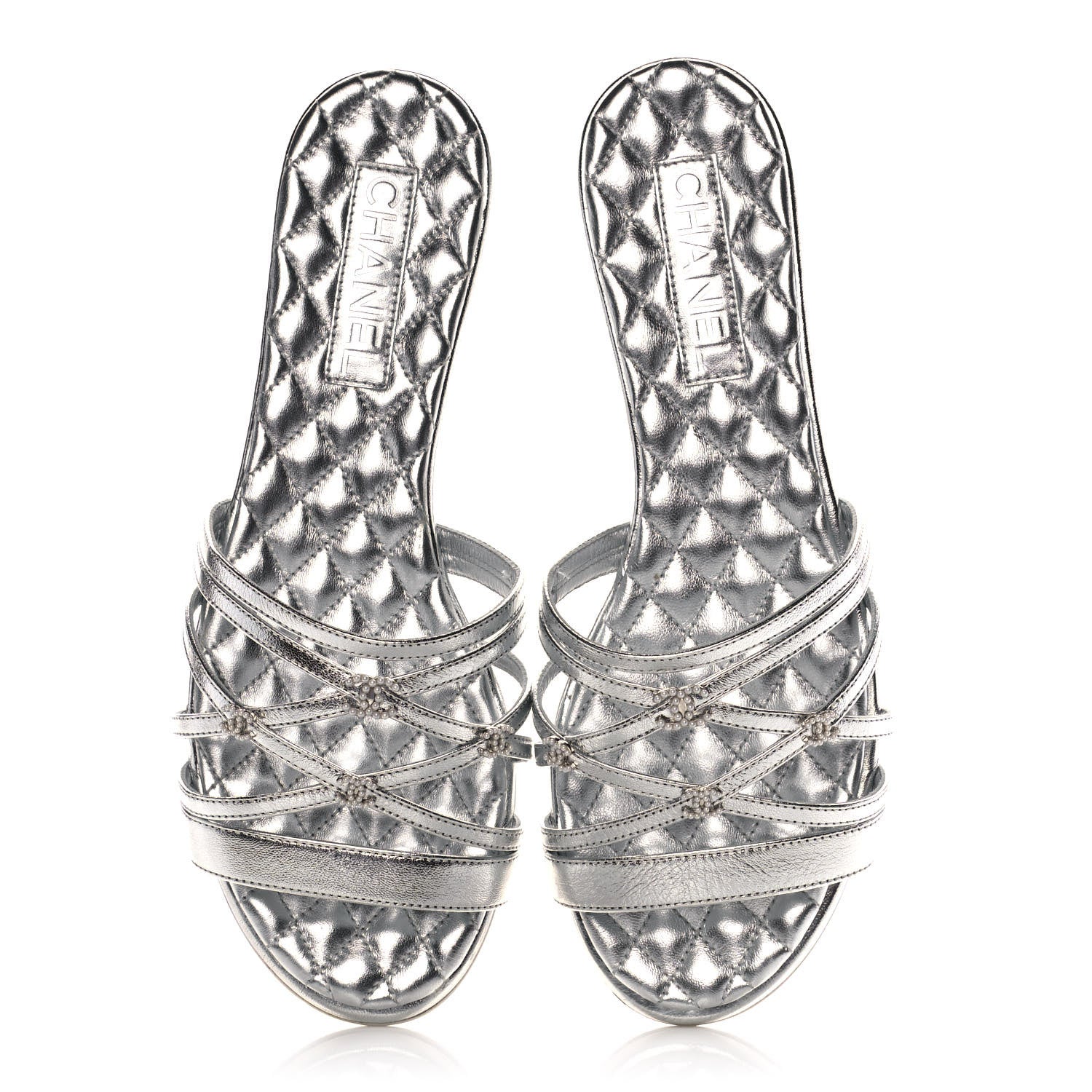 Chanel Metallic Calfskin Flat Sandals 40 Silver 7 of 10