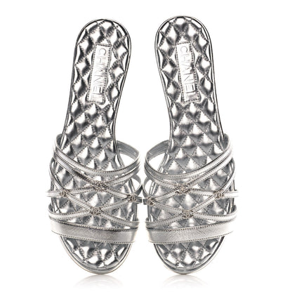 Chanel Metallic Calfskin Flat Sandals 40 Silver 7 of 10
