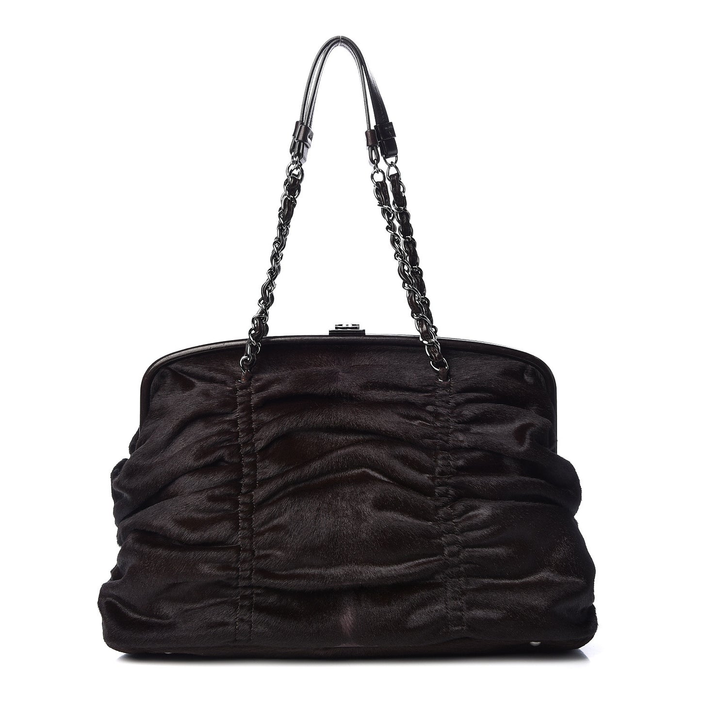 Pony Hair Sharpei Frame Tote Dark Brown