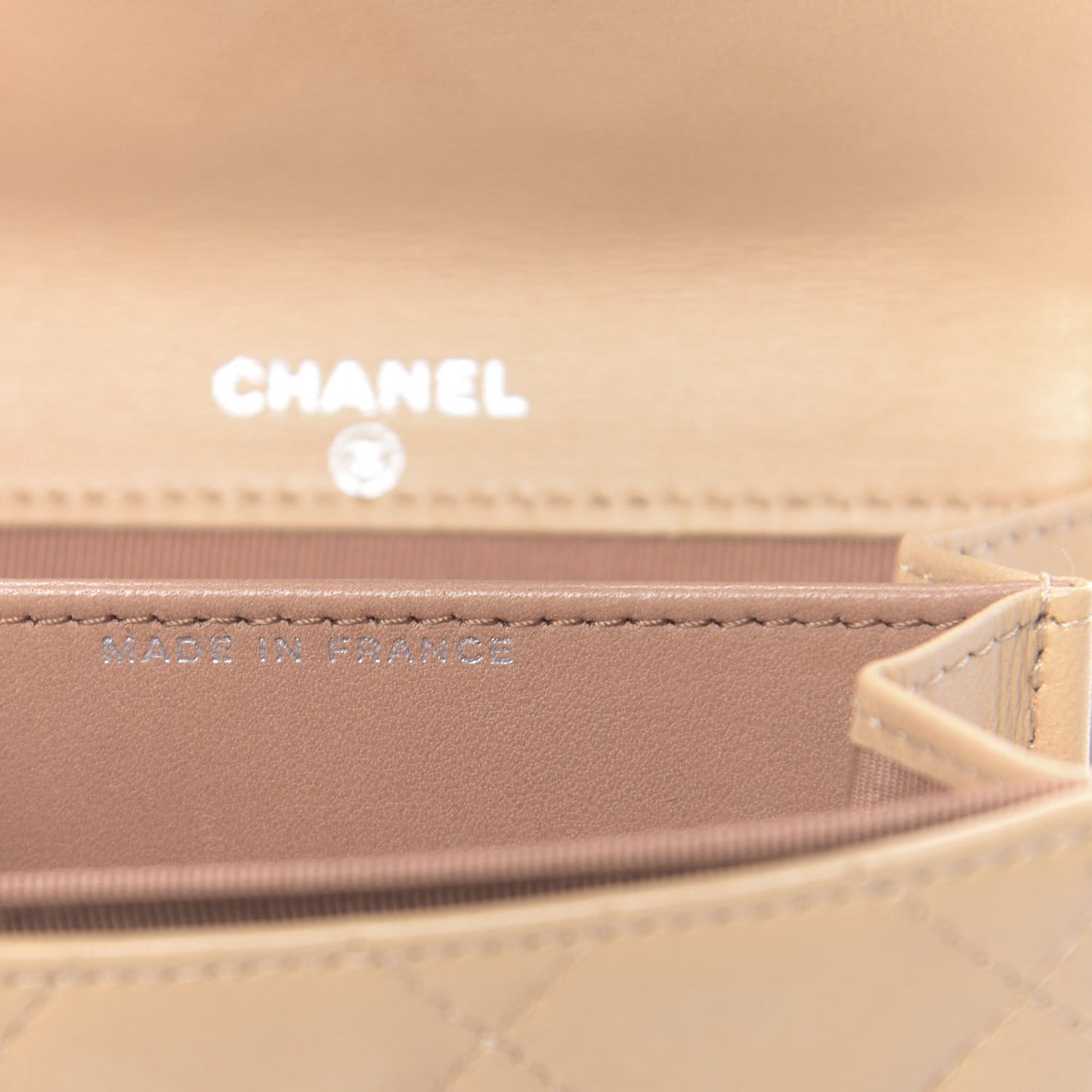 Lambskin Quilted Flap Card Holder Wallet Beige