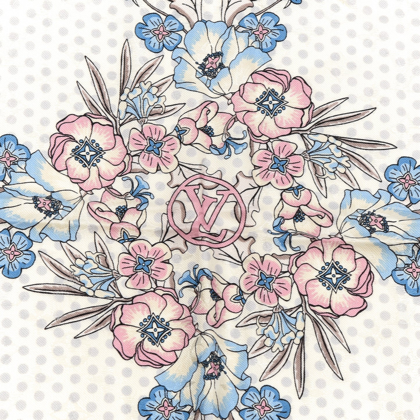 Silk Wool Monogram Flower Shawl Beige