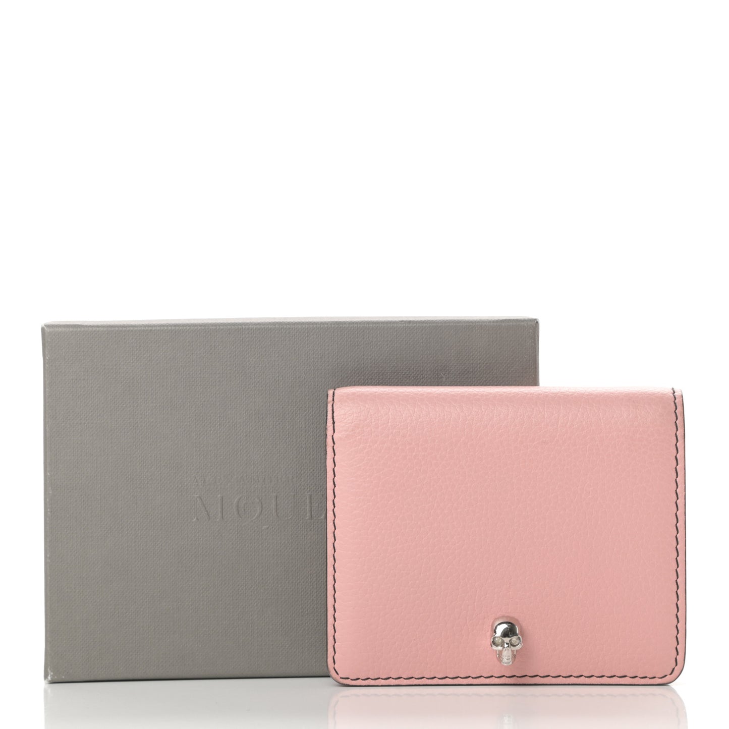 Calfskin Skull Short Flap Wallet Pink