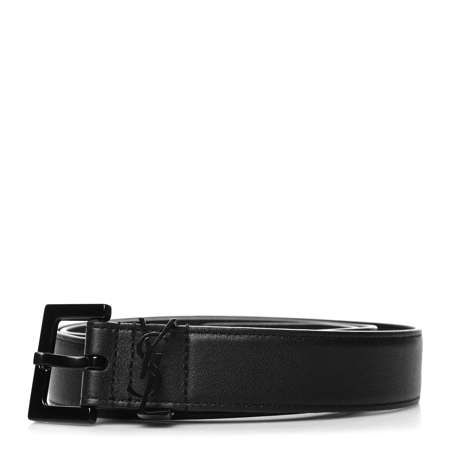 Saint Laurent Smooth Calfskin Monogram Square Buckle Belt 90 Black 1 of 6