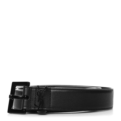 Saint Laurent Smooth Calfskin Monogram Square Buckle Belt 90 Black 1 of 6