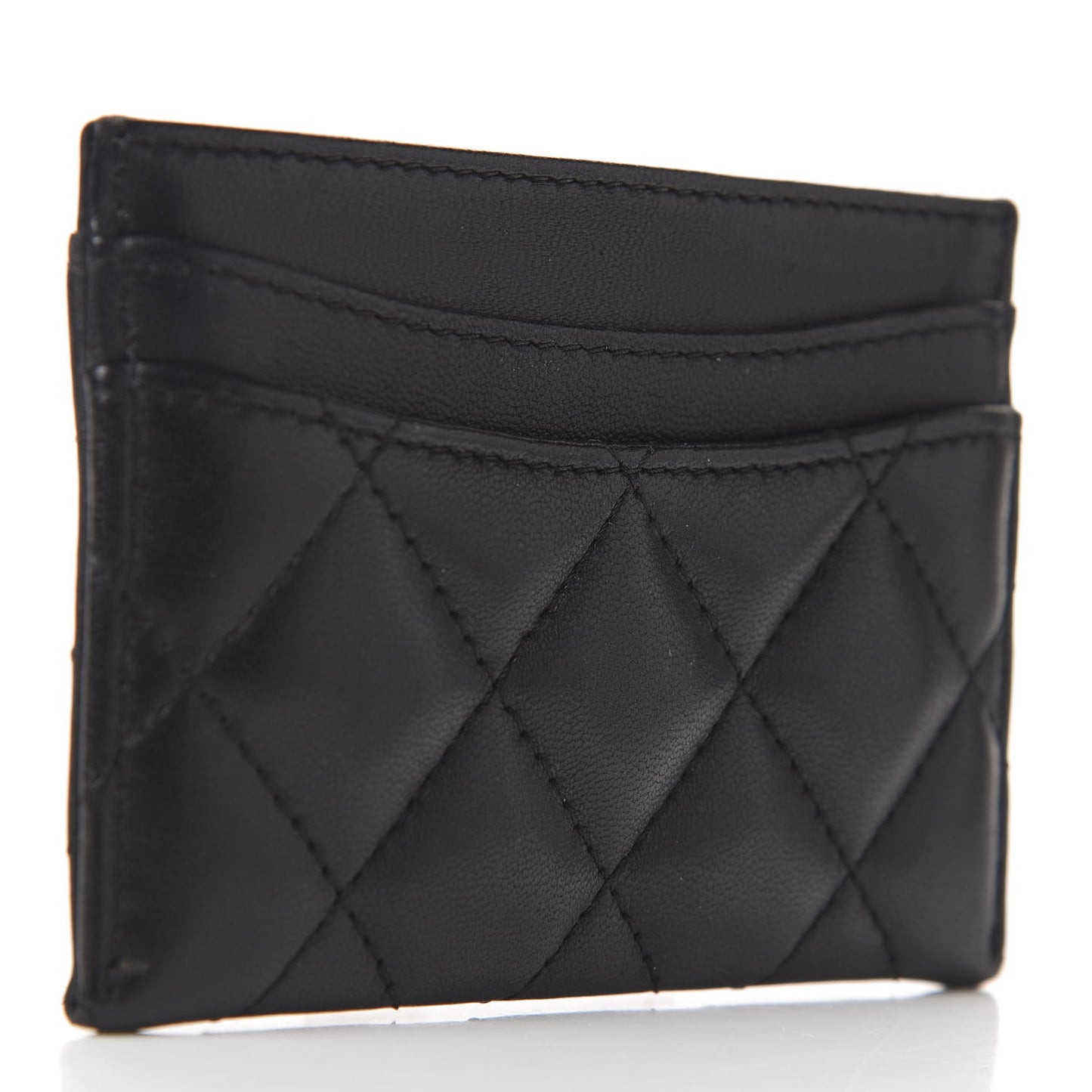 Lambskin Quilted Card Holder Black