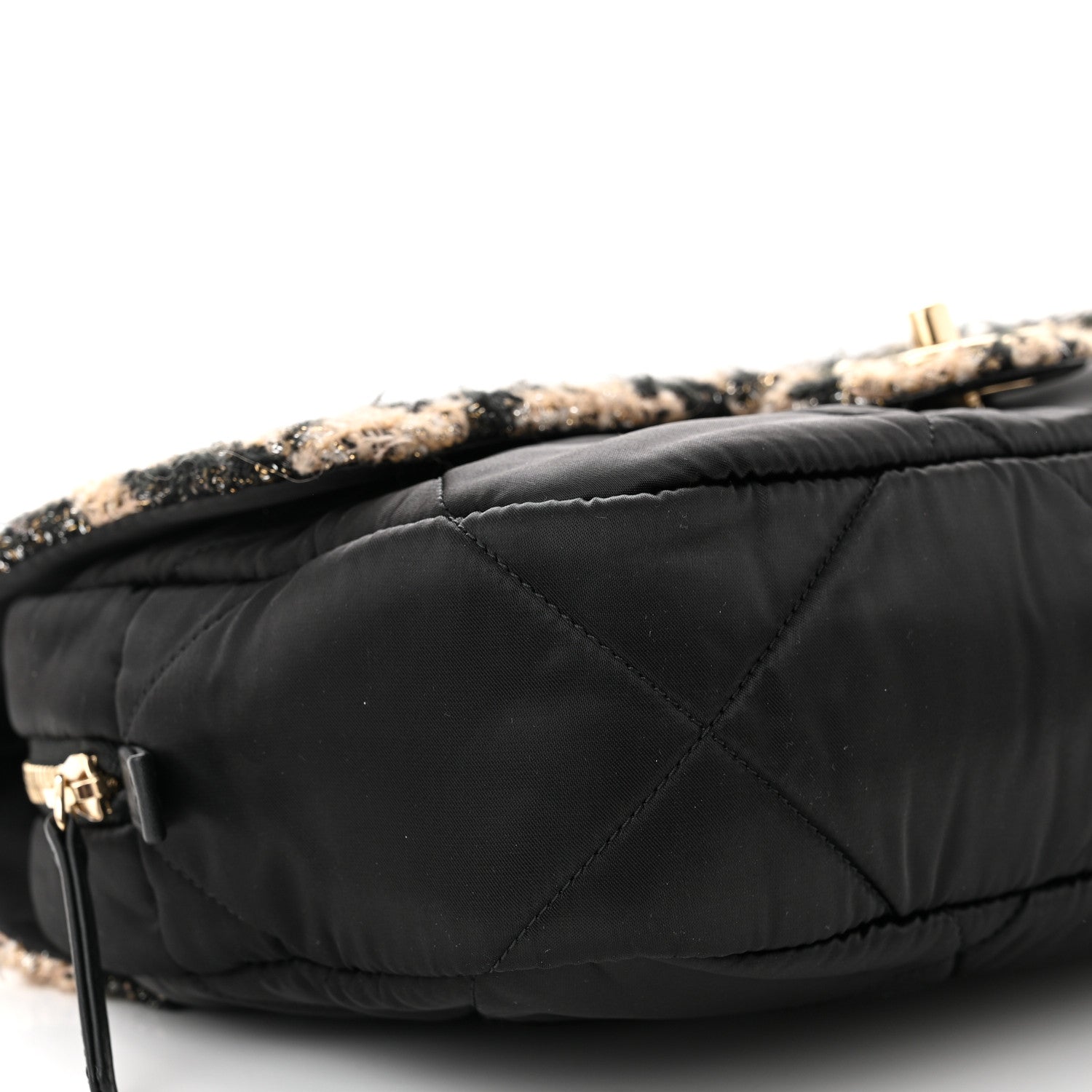 Chanel Wool Tweed Nylon Quilted Flap Bag Beige Black 9 of 10