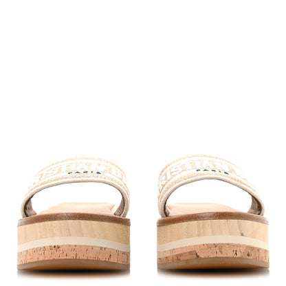 Christian Dior Raffia Dioriviera Embroidered Dway Platform Slide Sandals 38.5 White 3 of 8