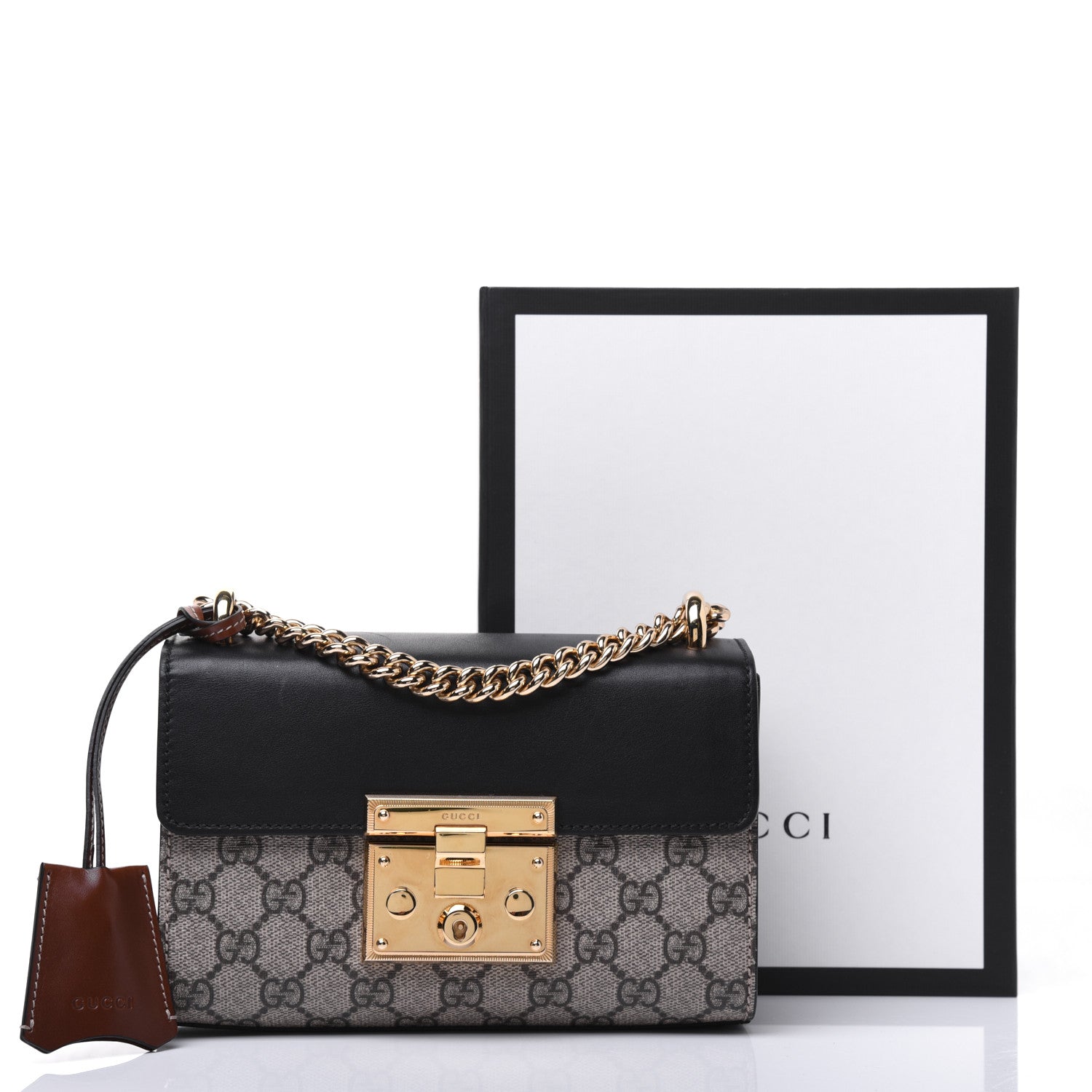 Gucci GG Supreme Monogram Calfskin Small Padlock Shoulder Bag Beige Black Cuir 20 of 20