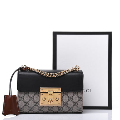 Gucci GG Supreme Monogram Calfskin Small Padlock Shoulder Bag Beige Black Cuir 20 of 20