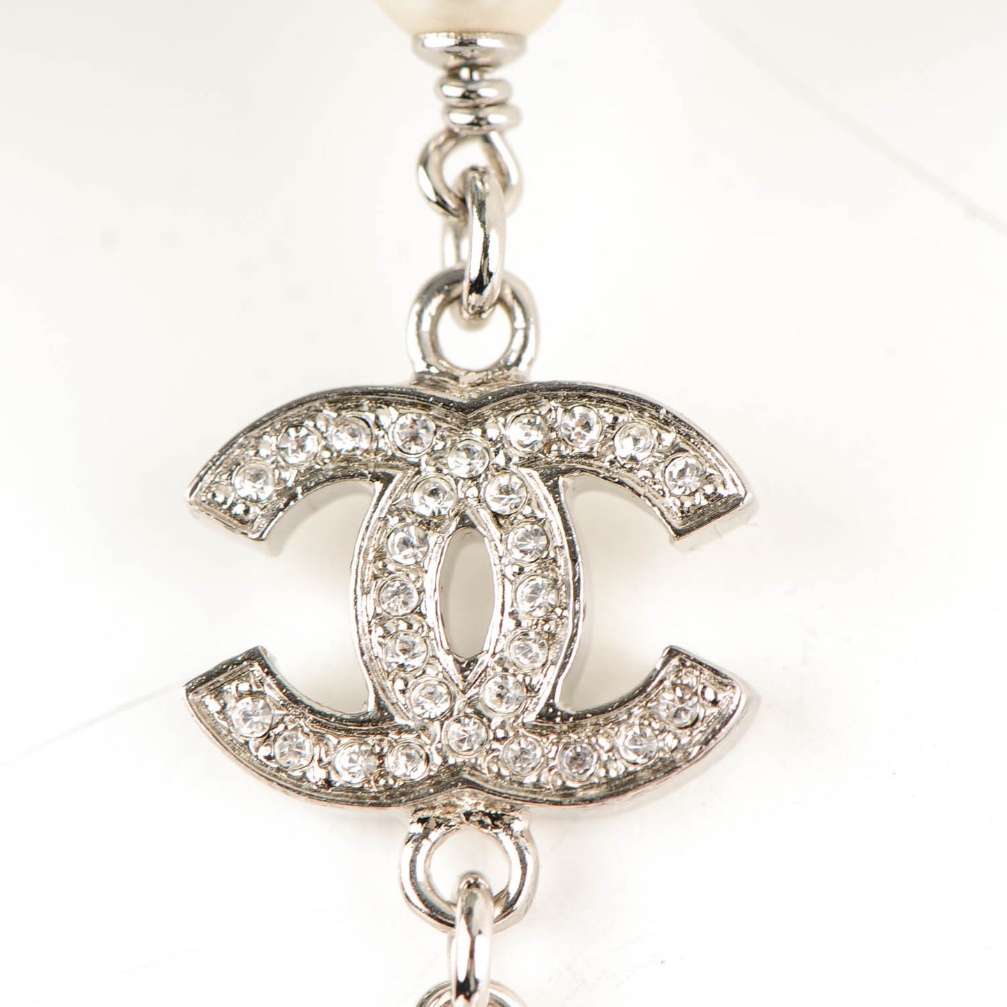 Crystal Pearl CC Necklace Silver
