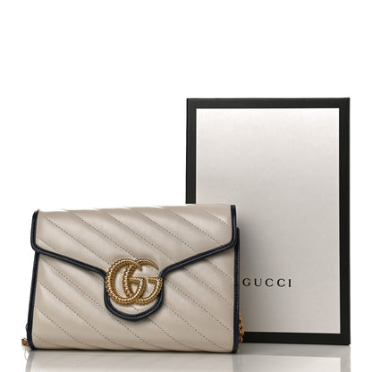 Gucci Vintage Effect Calfskin Matelasse Diagonal Torchon GG Marmont Chain Wallet Mystic White Blue Agata 10 of 10