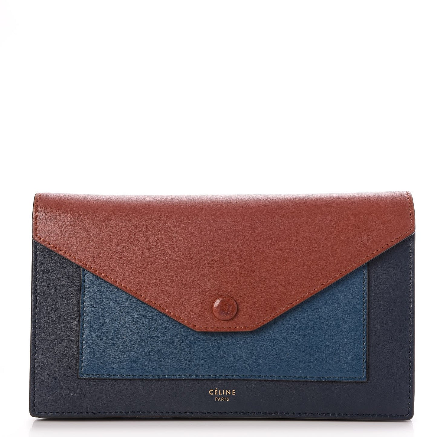 Smooth Calfskin Large Multifunction Envelope Flap Clutch Metallic Blue