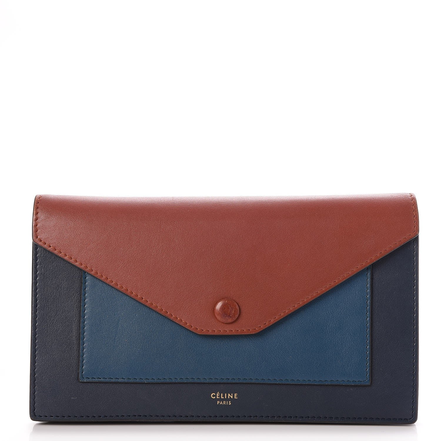 Celine Smooth Calfskin Large Multifunction Envelope Flap Clutch Metallic Blue 1 of 8