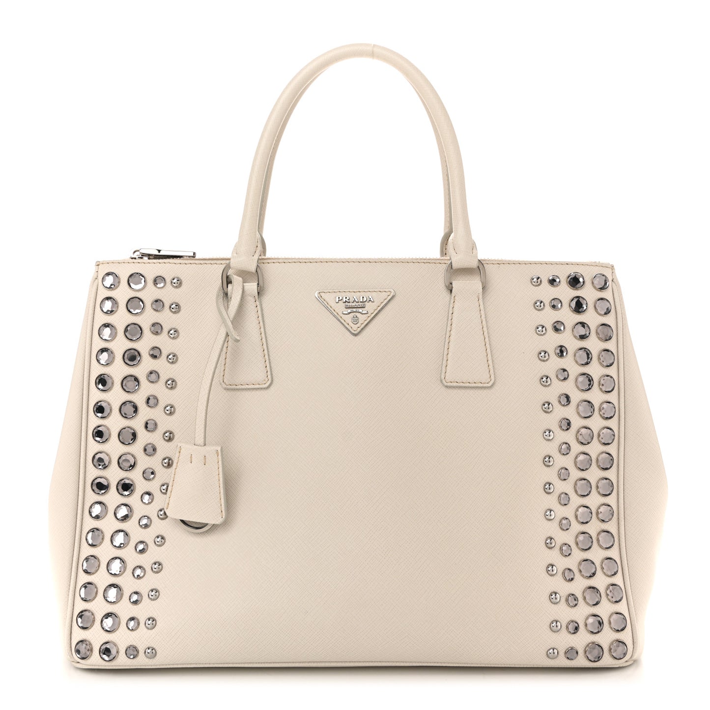 Saffiano Lux Studded Crystal Medium Galleria Double Zip Tote Talco