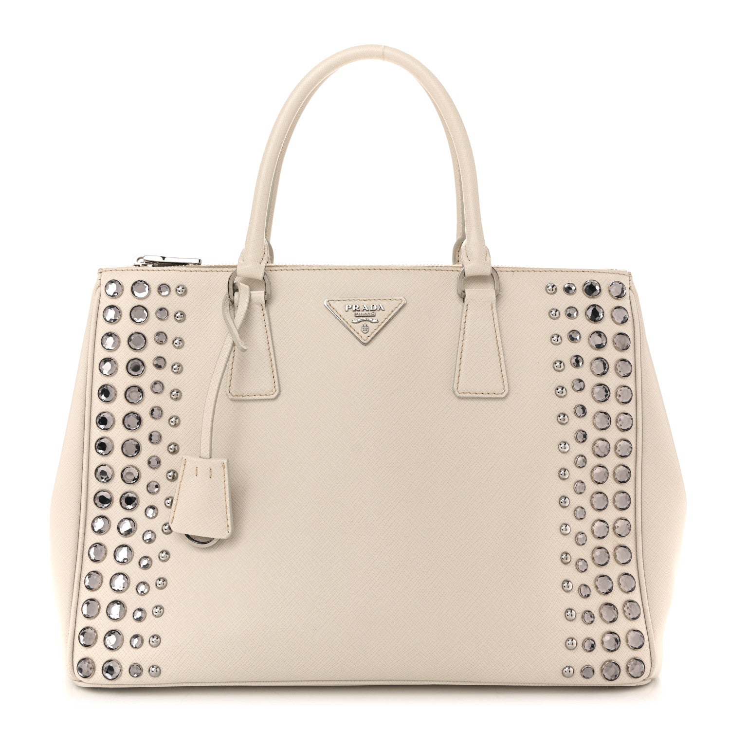 Prada Saffiano Lux Studded Crystal Medium Galleria Double Zip Tote Talco 2 of 31