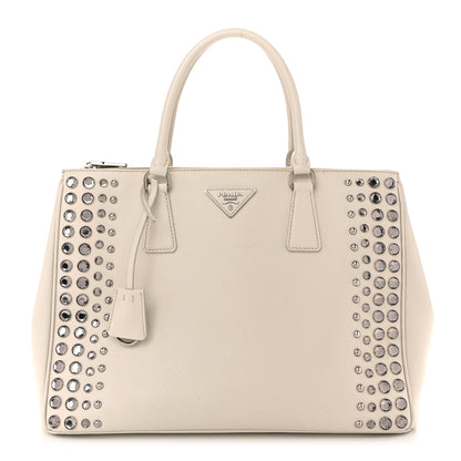Prada Saffiano Lux Studded Crystal Medium Galleria Double Zip Tote Talco 2 of 31