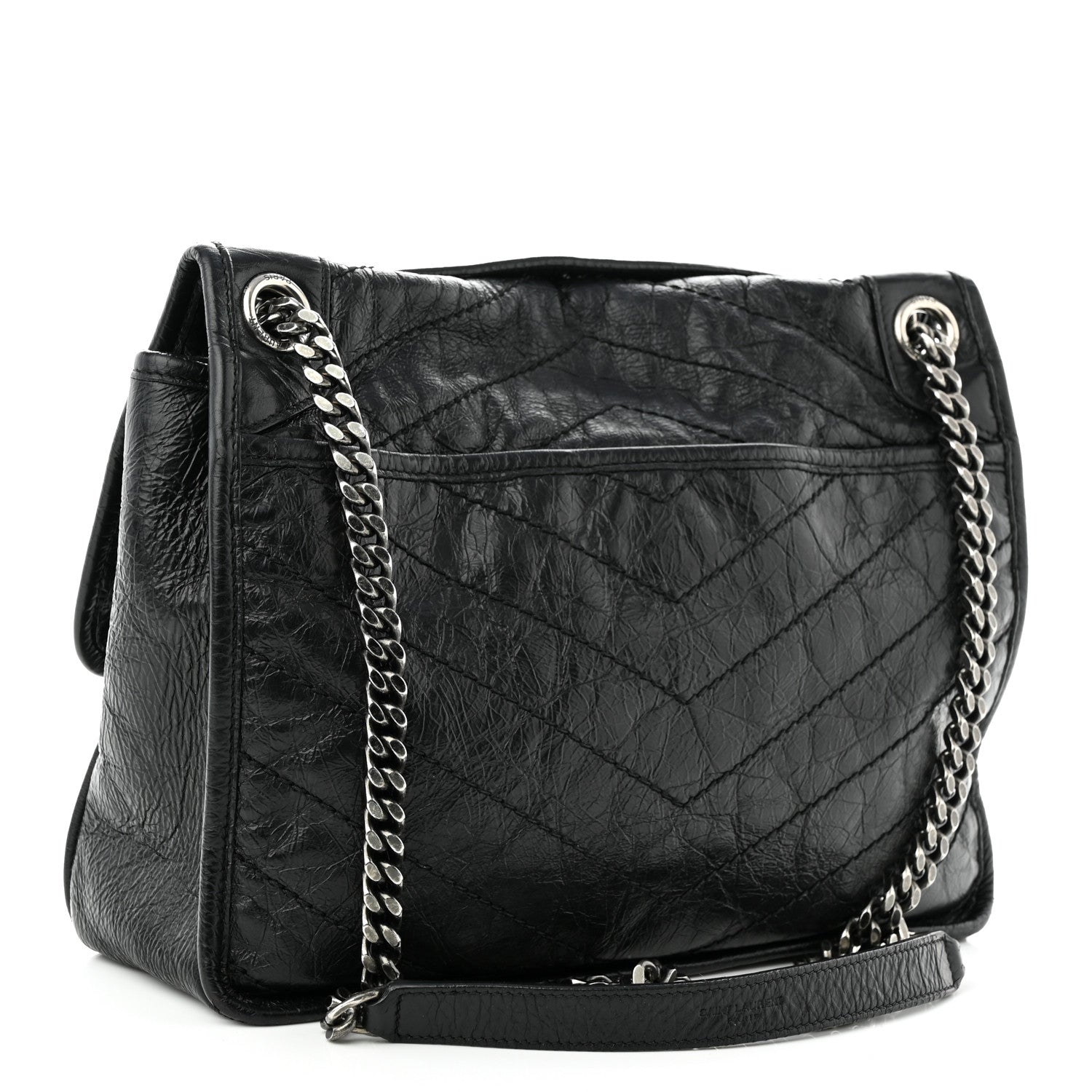 Saint Laurent Crinkled Calfskin Matelasse Monogram Large Niki Chain Satchel Black 3 of 12
