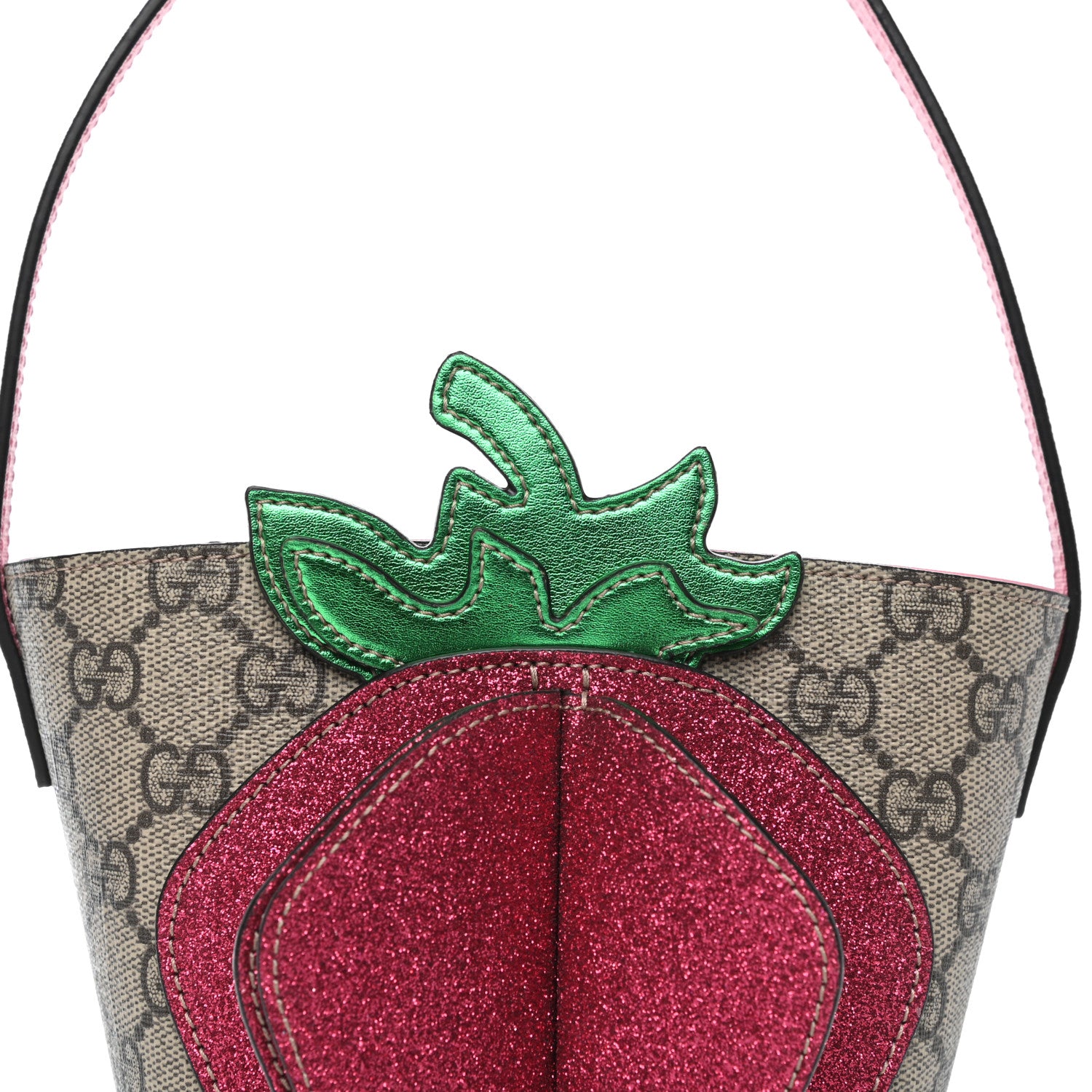 Gucci GG Supreme Monogram 3-D Strawberry Childrens Bucket Tote Beige Ebony Lotus Pink Fuxia Emerald 10 of 11