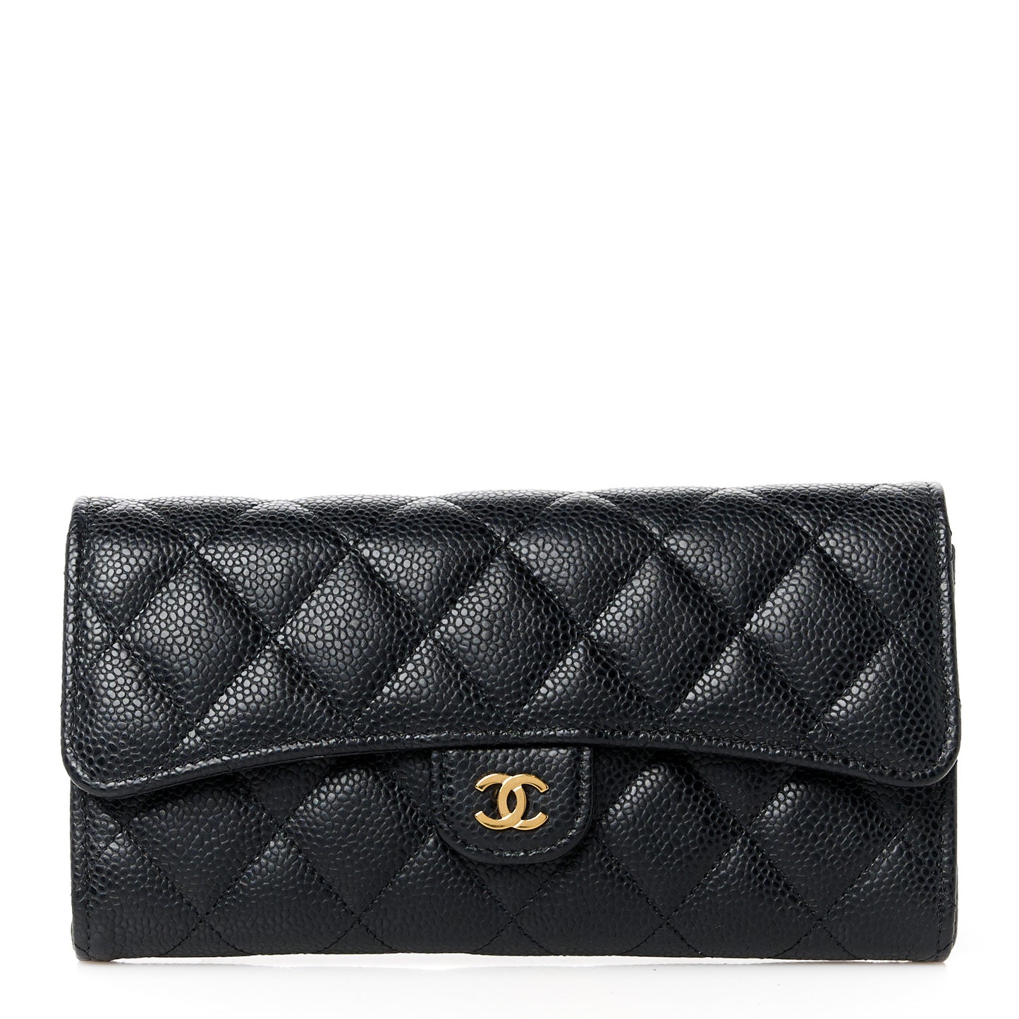 Caviar Quilted Large Gusset Flap Wallet Black