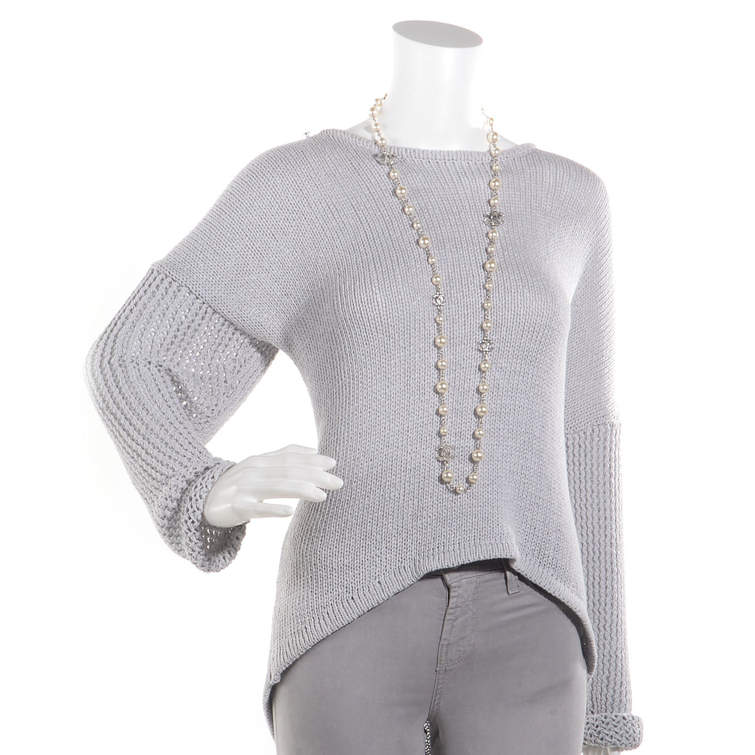 Chanel Crystal Pearl CC Long Necklace Silver 2 of 6