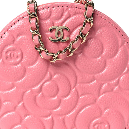 Chanel Caviar Camellia Embossed Round Clutch With Chain Pink 8 of 12