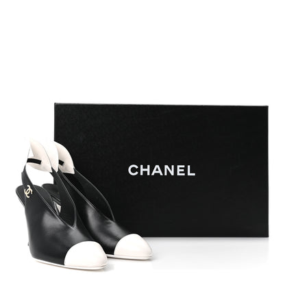 Chanel Lambskin Slingback Pumps 36.5 Black White 10 of 10