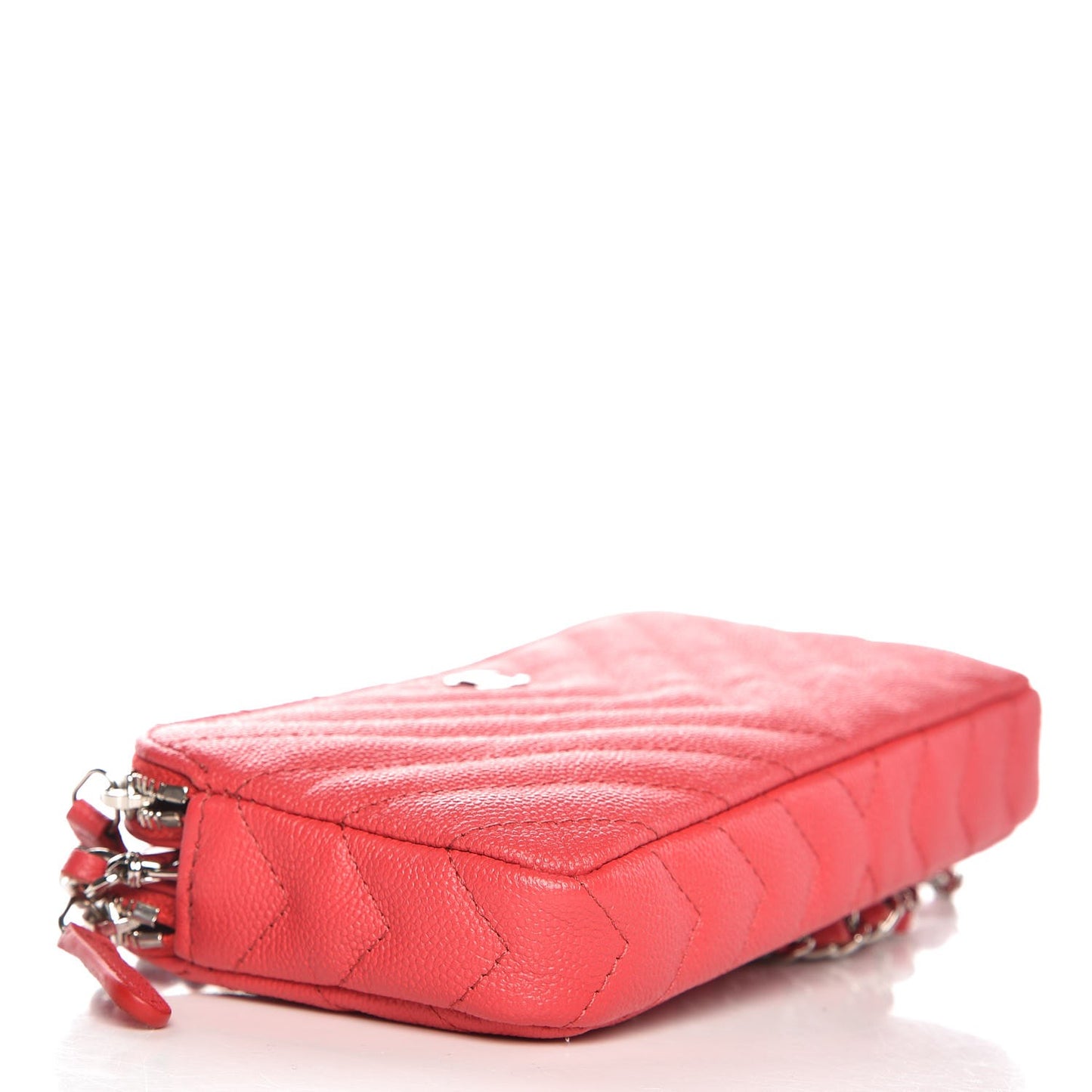 Caviar Chevron Quilted Small Clutch With Chain Light Red