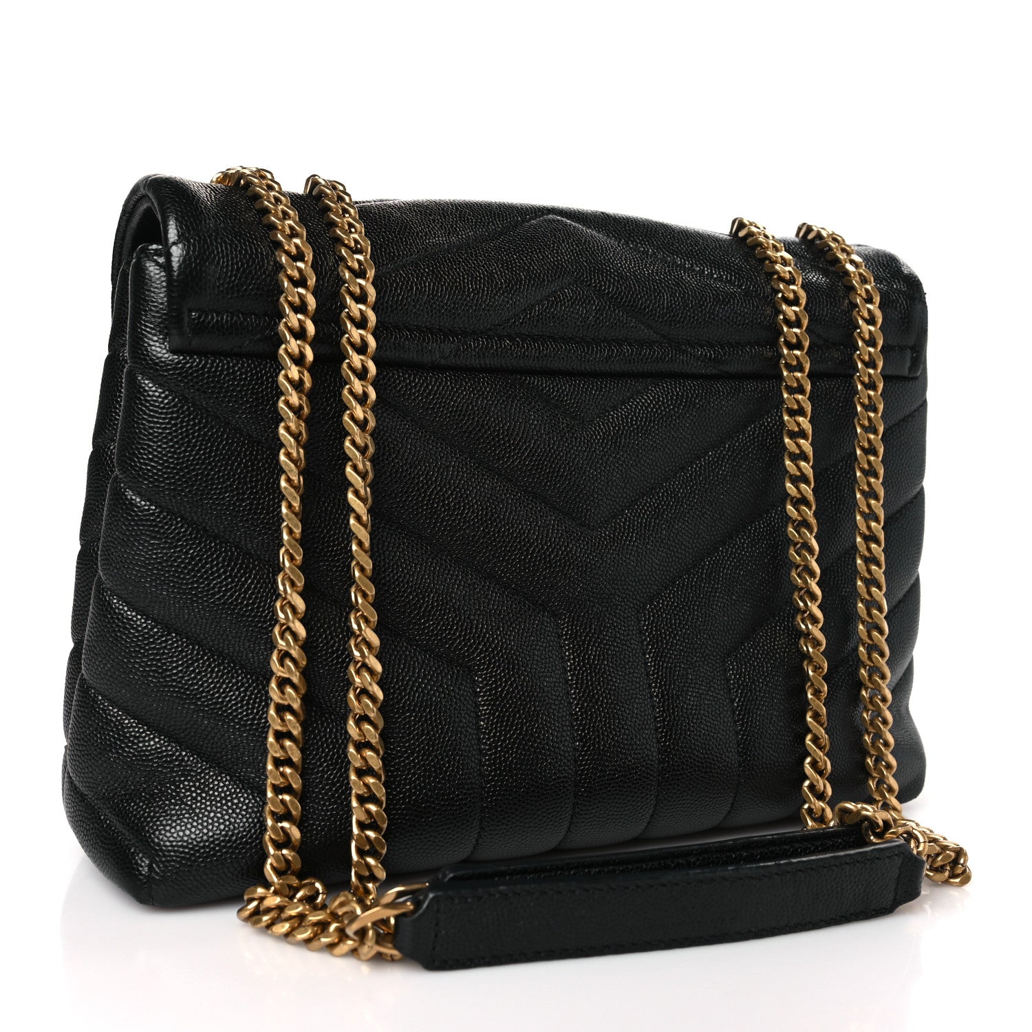 Saint Laurent Grain de Poudre Calfskin Y Quilted Monogram Small Loulou Chain Satchel Black 3 of 8