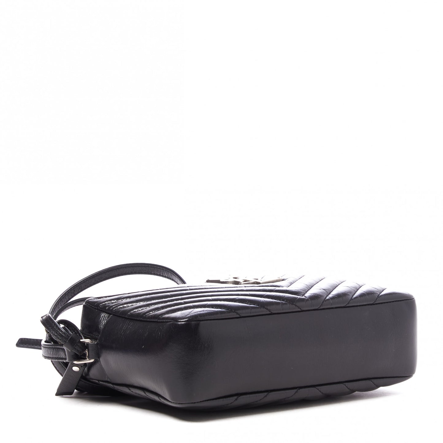 Cracked Shiny Calfskin Matelasse Monogram Lou Camera Bag Black