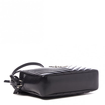 Saint Laurent Cracked Shiny Calfskin Matelasse Monogram Lou Camera Bag Black 3 of 8