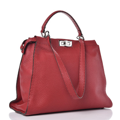 Fendi Cuoio Romano Selleria Bi-Color Large Peekaboo Iconic Satchel Rosso Latte 4 of 14